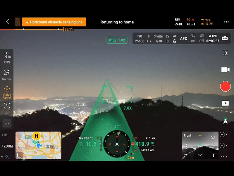 DJI Matrice 4E obstacle sensing and RTK flight display
